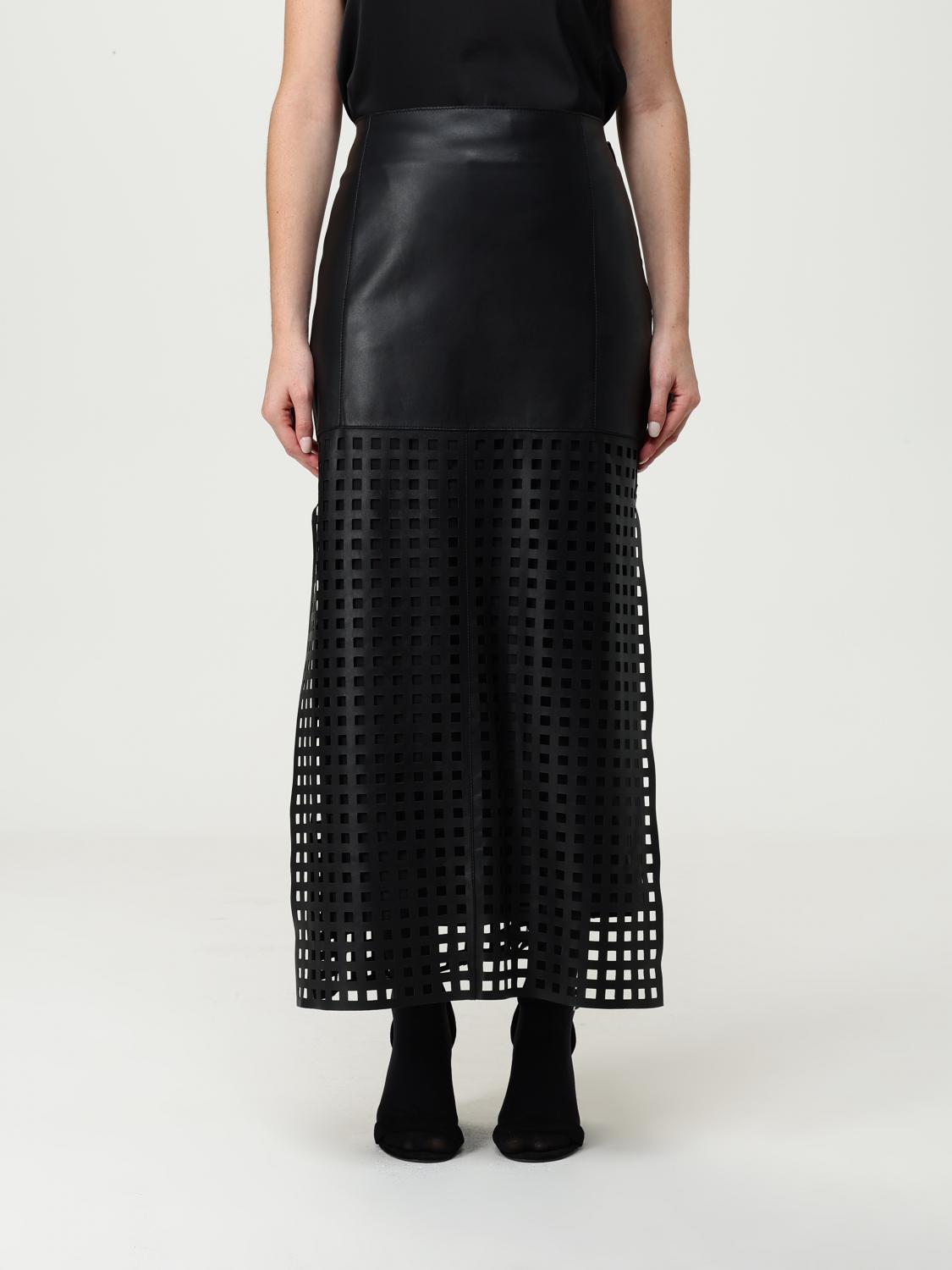 Emporio Armani Polygon Capsule Collection Midi Skirt In Vegetable-tanned Nappa Leather With Laser-cut Perforations In Black