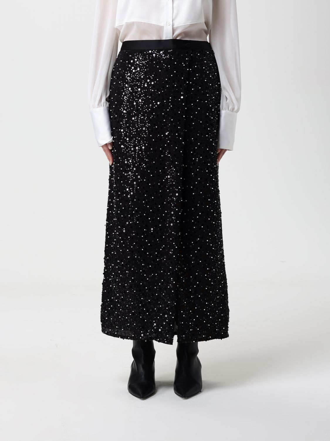 Emporio Armani Midi Skirt With Back Slit And Sequins In Black