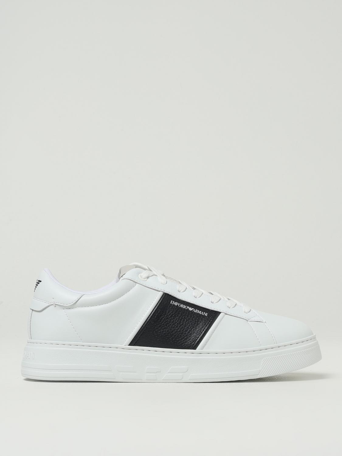 Emporio Armani Calf Leather Grained Texture Sneakers In White