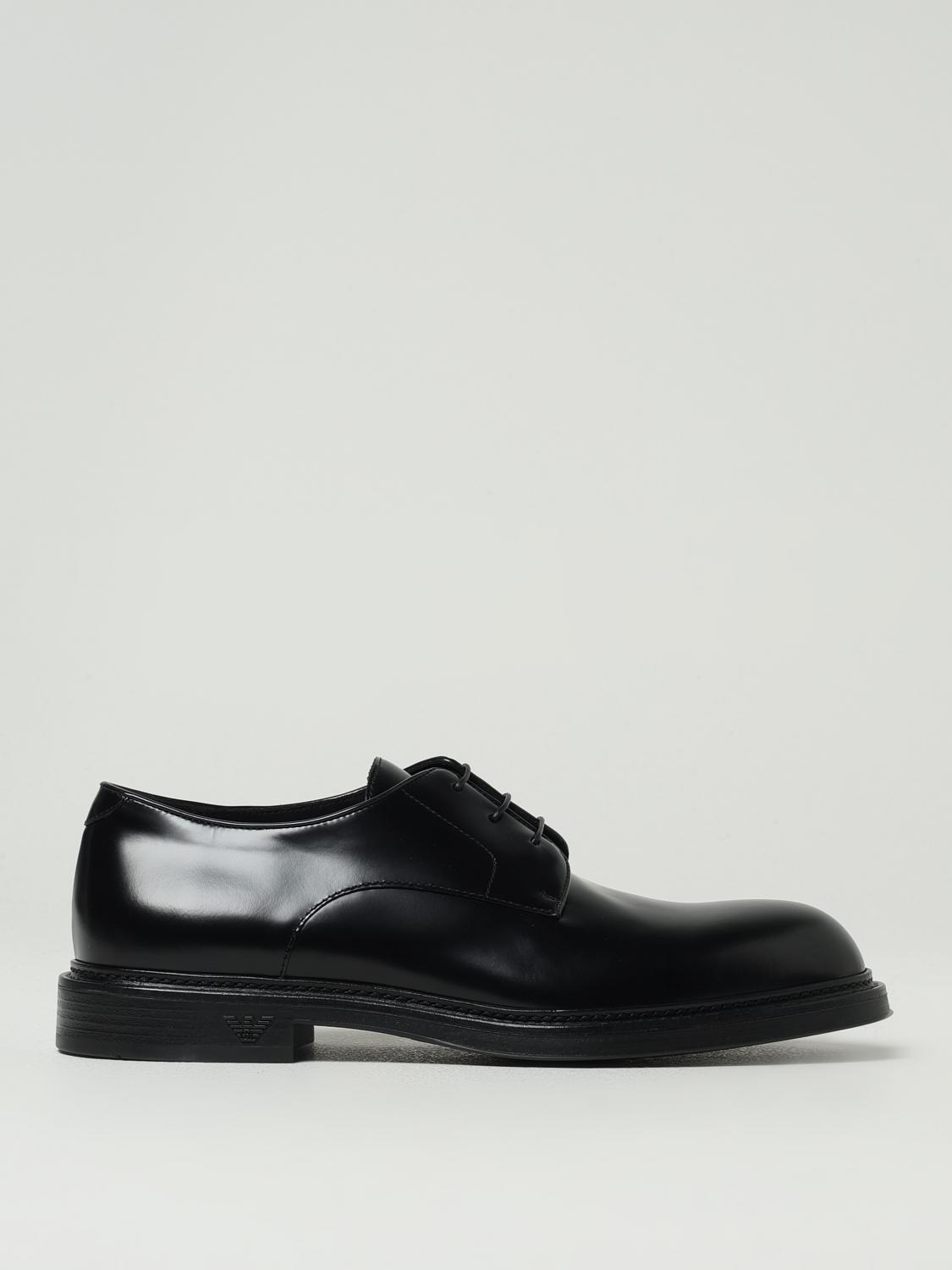Emporio Armani Lace Up Shoes In Black Leather In Black