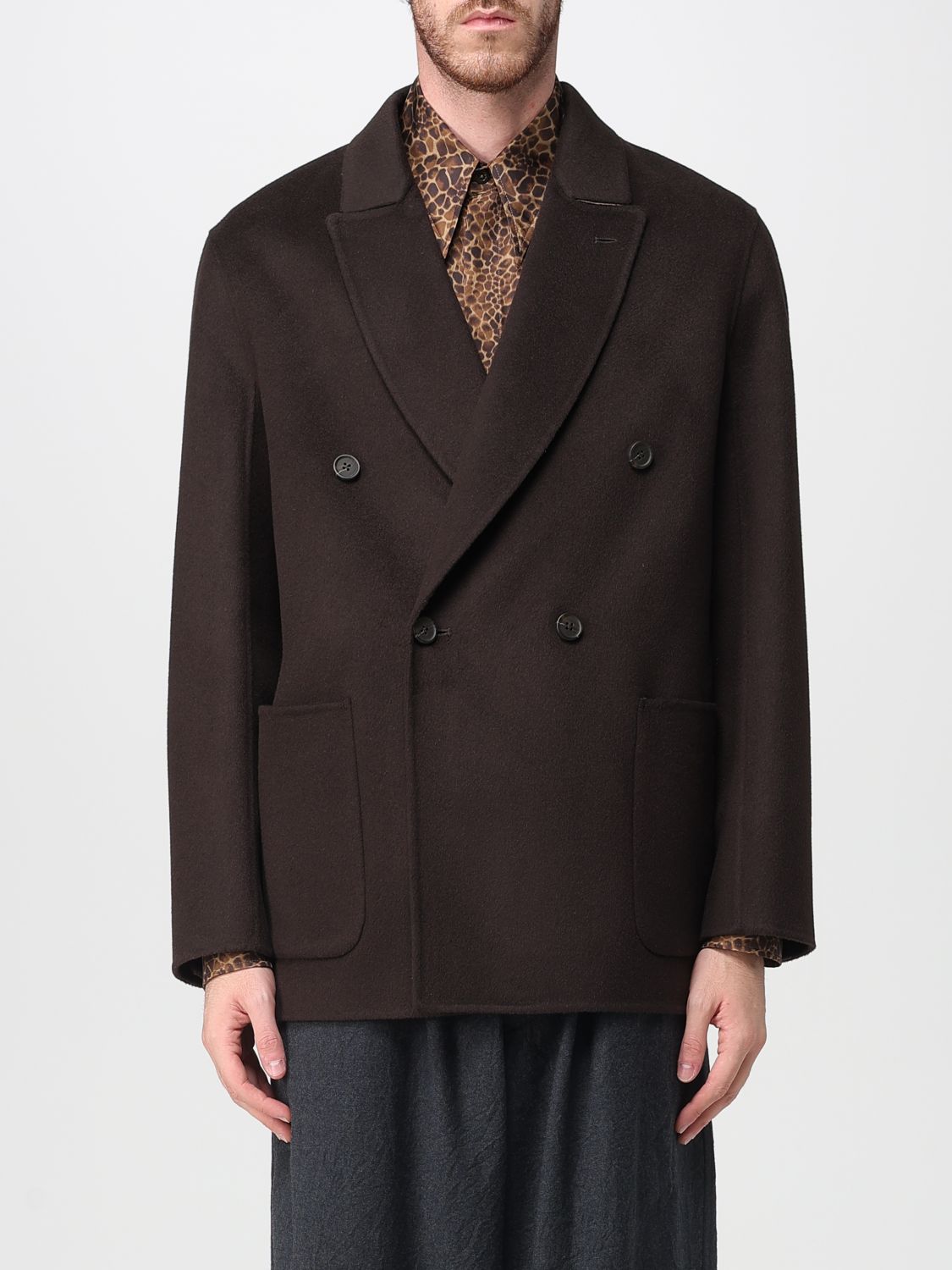Emporio Armani Cashmere And Wool Doubke-breasted Jacket In Brown