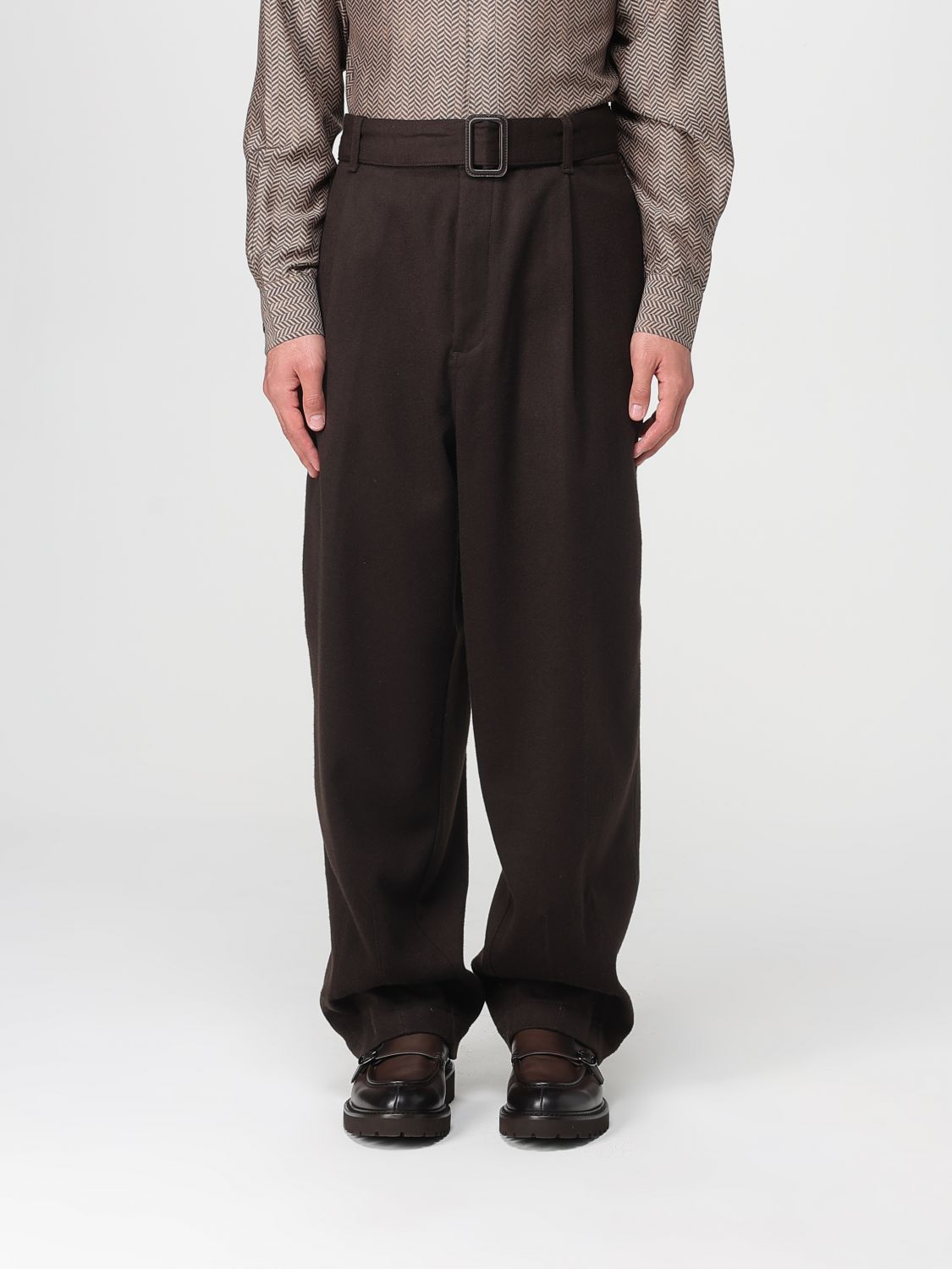 Emporio Armani L And Cashmere Pants With Belt In Brown