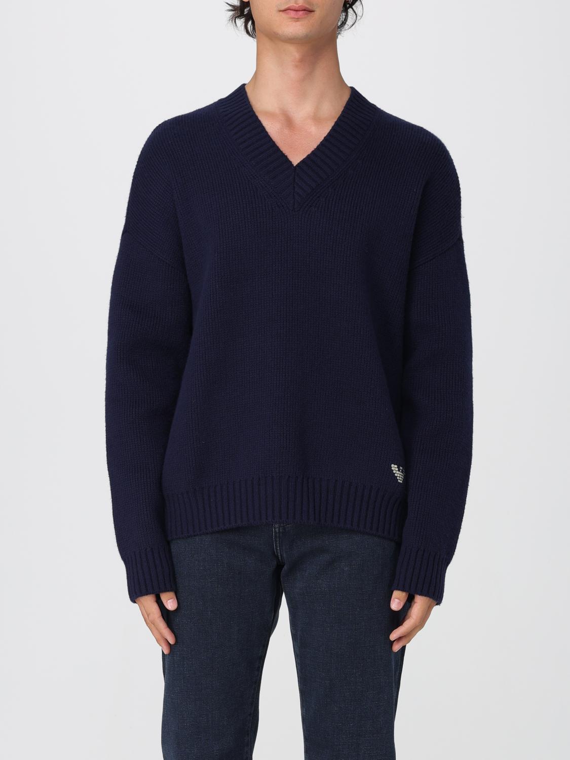 Emporio Armani Asv New York Capsule Collection Wool-blend V-neck Jumper In Blue