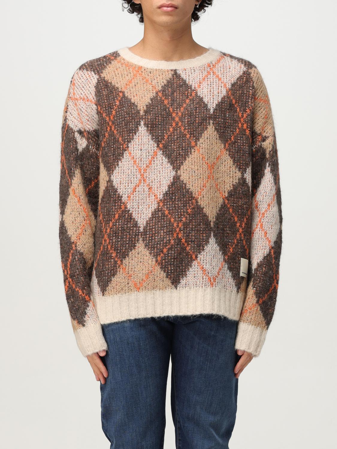 Emporio Armani Oversized Argyle Jacquard Knit Pullover In Brown