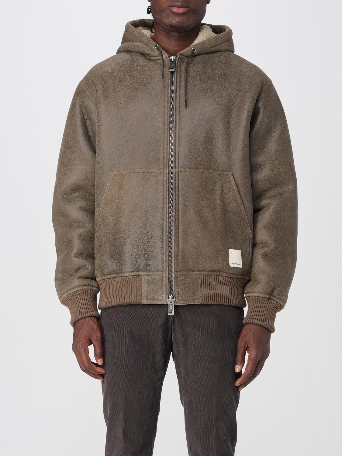 Emporio Armani Lamb Shearling Oversized-fit Blouson In Brown