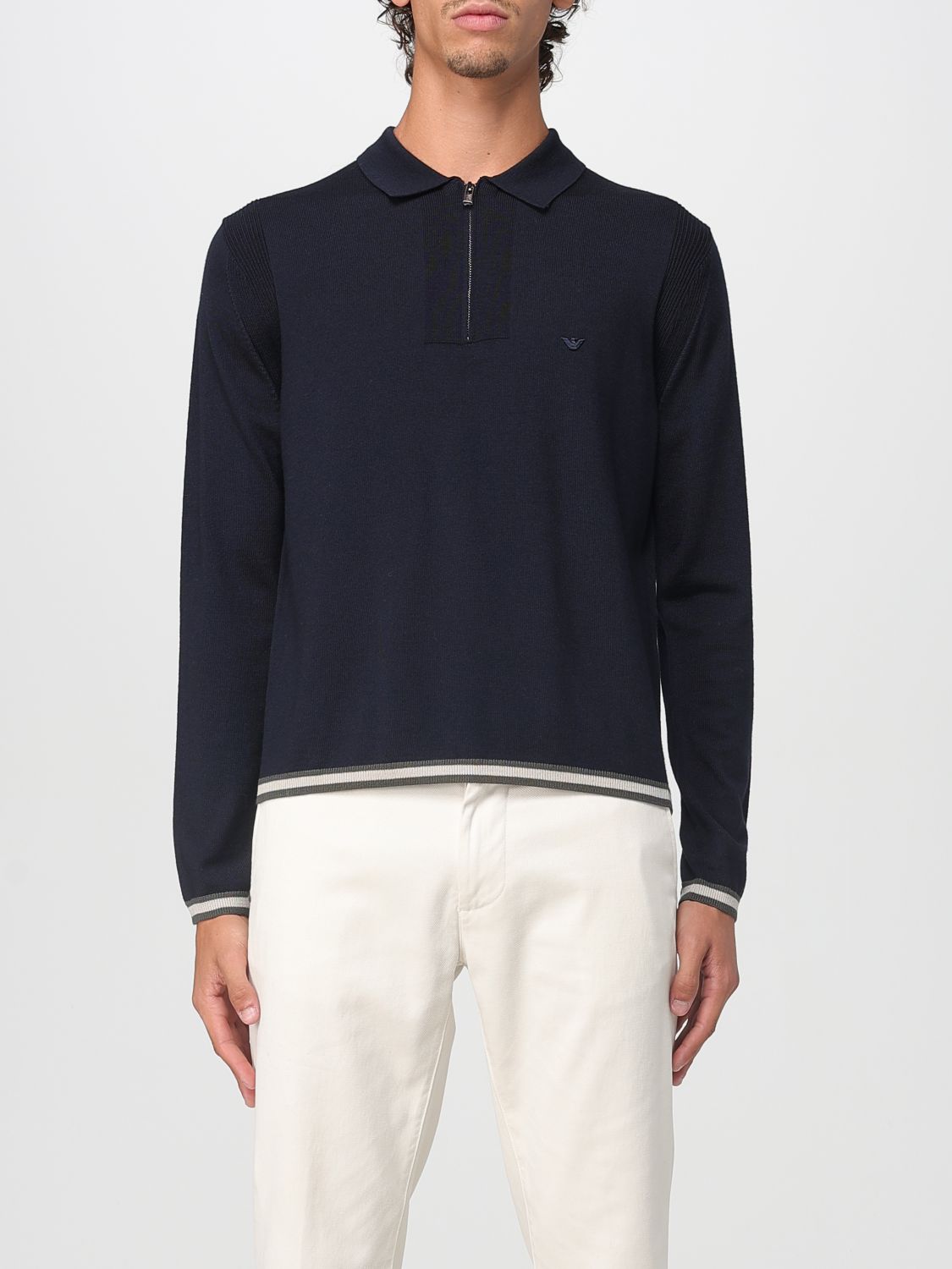 Emporio Armani Half Zip Polo Neck Sweater In Blue