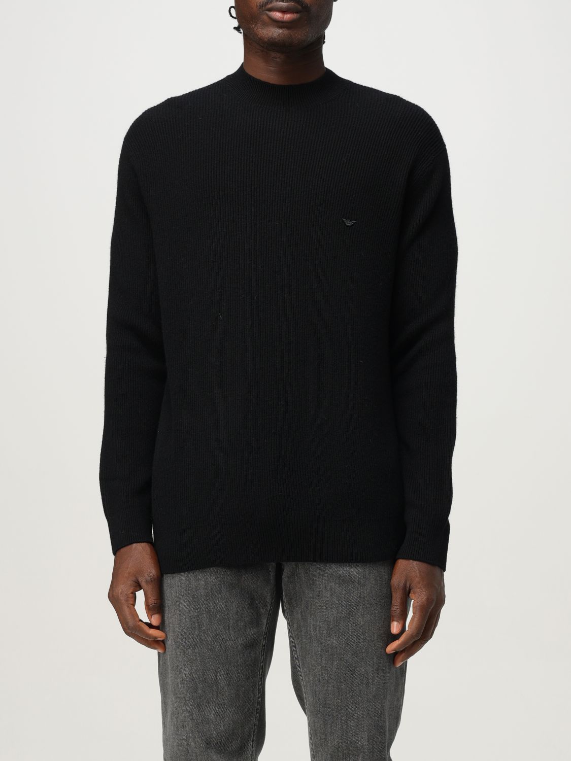 Emporio Armani Ribbed Crew-neck Sweater In Black