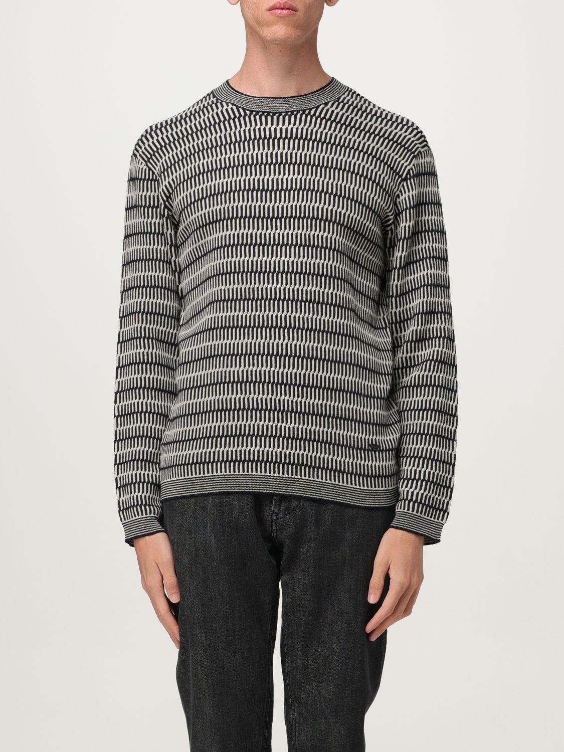 Emporio Armani Mens Navy French Oak Cabk Patterned Crewneck Knitted-wool Jumper In Blue