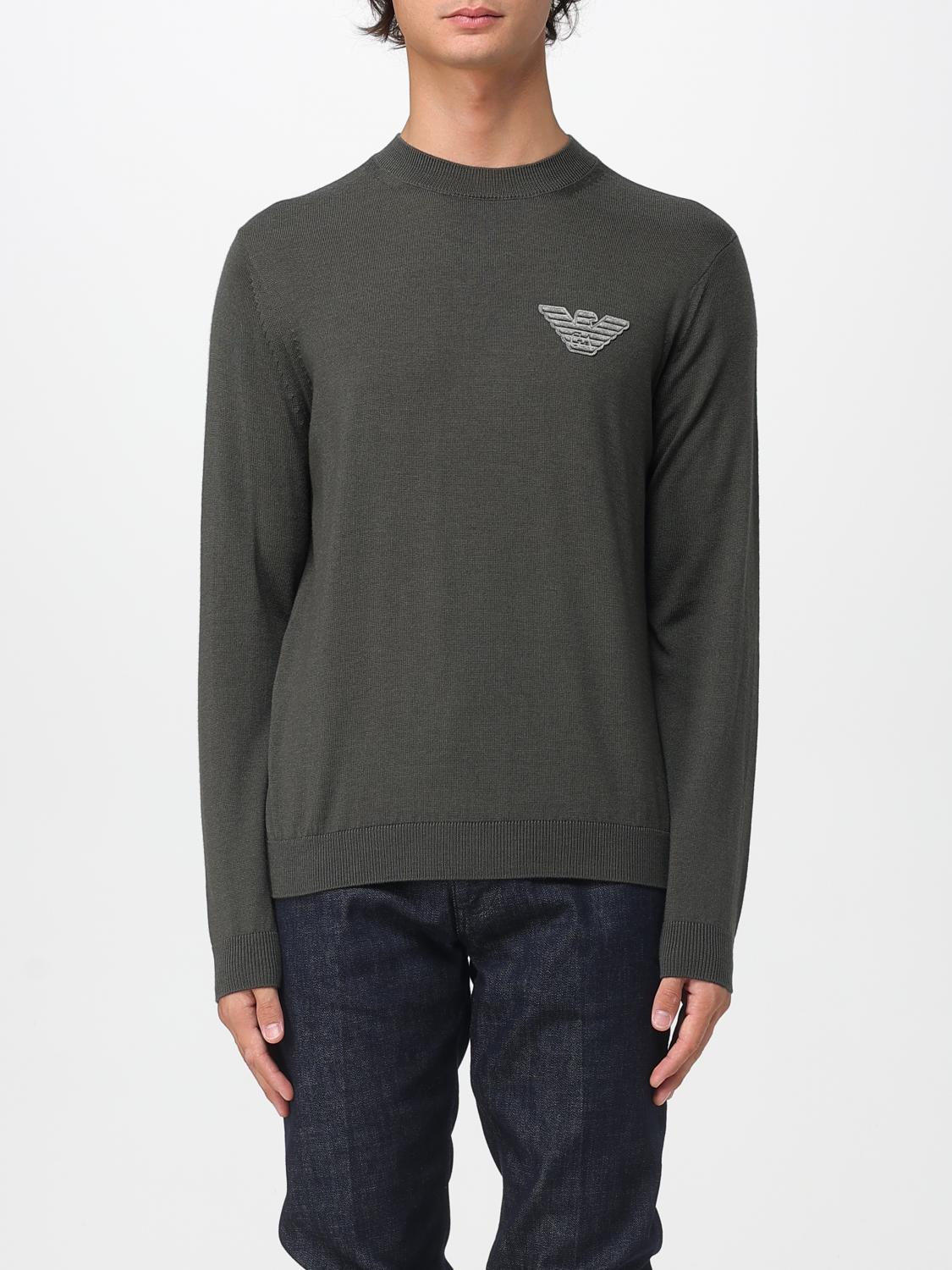 Emporio Armani Logo-embroidered Wool Sweater In Gray