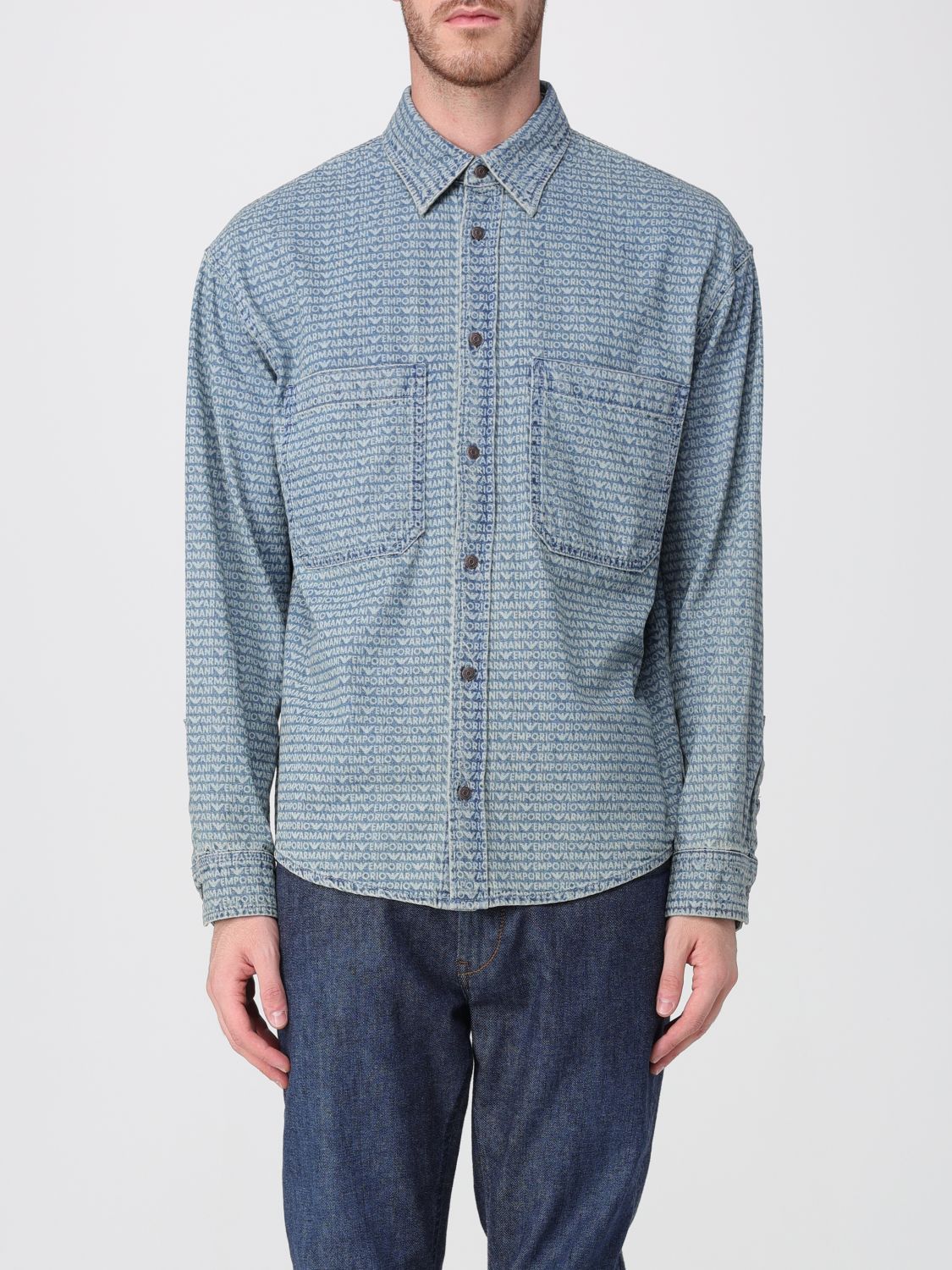 Emporio Armani Denim Cotton Shirt In Blue