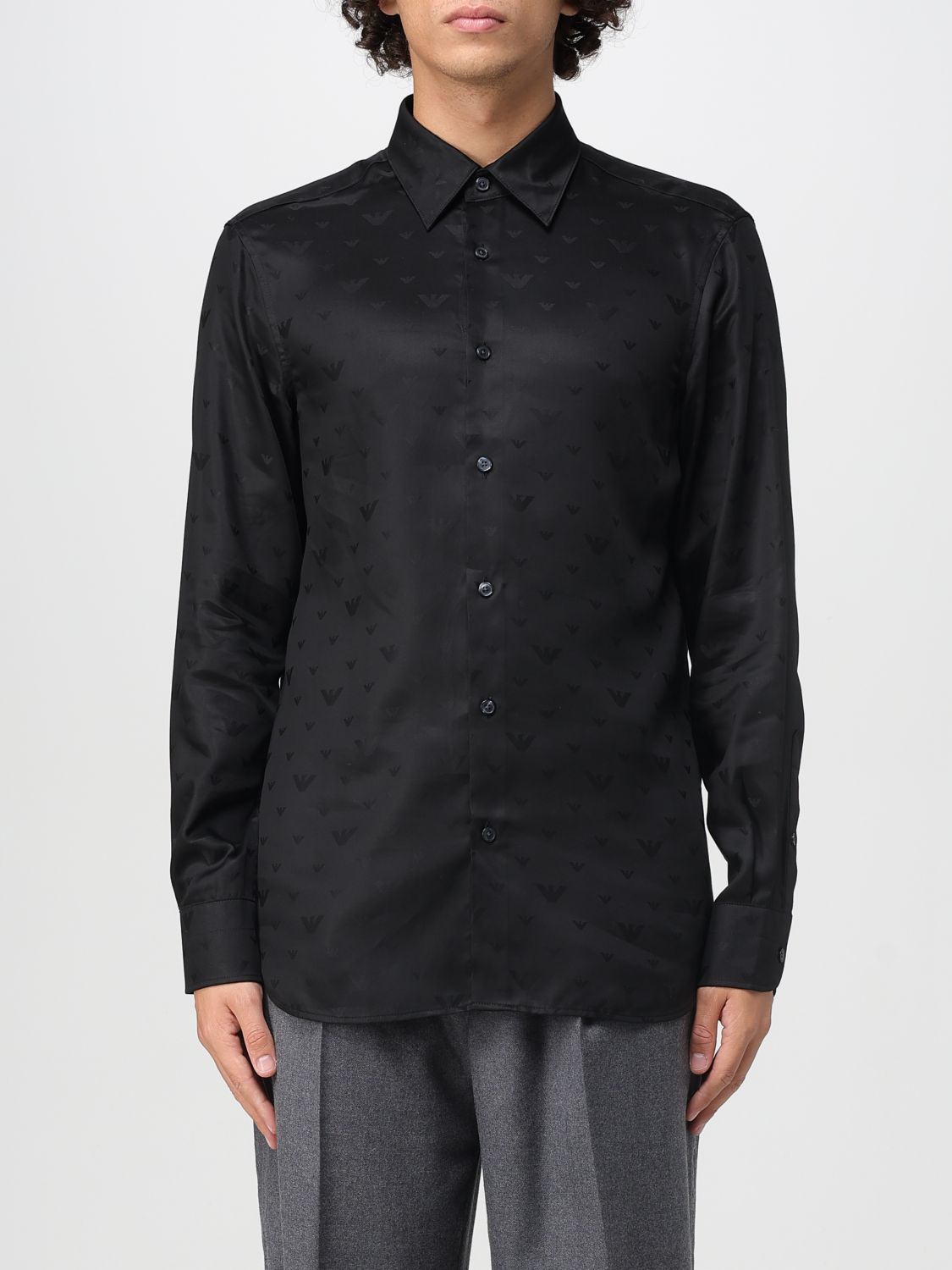 Emporio Armani Man Shirt Black Size L Cotton In Black