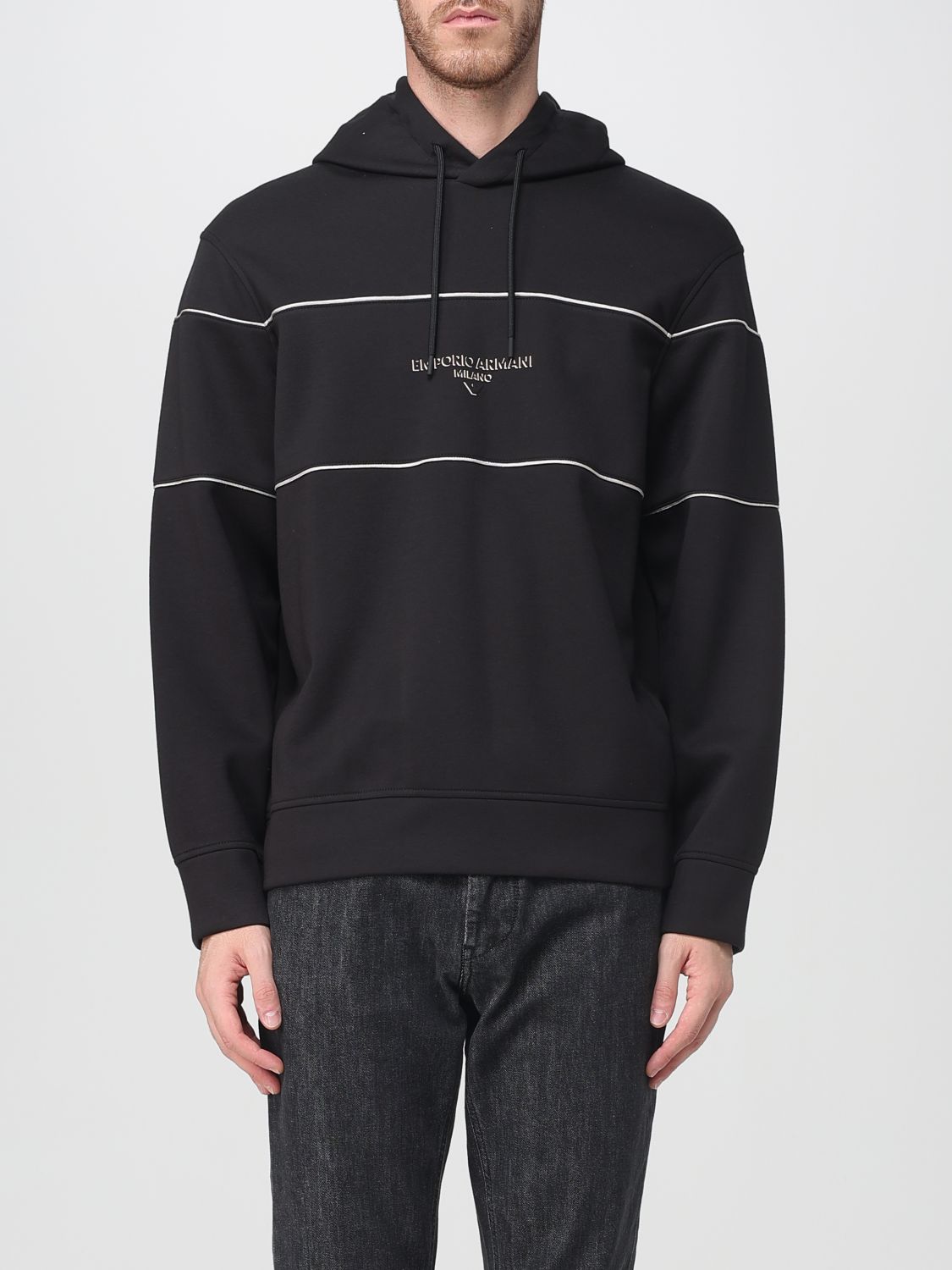 Emporio Armani Double-jersey Hooded Sweatshirt With 3d-effect Logo In Black