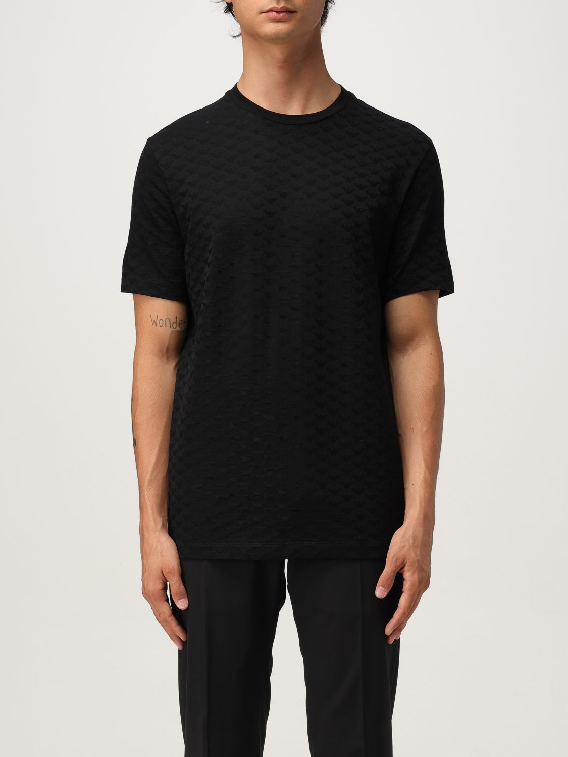 Emporio Armani Textured Black Sweater In Soft Viscose Blend In Black