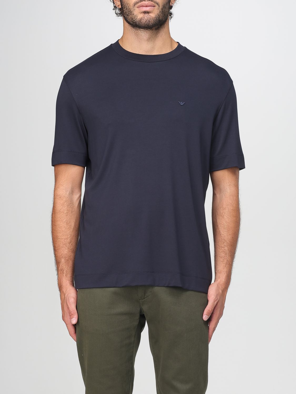 Emporio Armani Logo-embroidered Crew-neck T-shirt In Blue