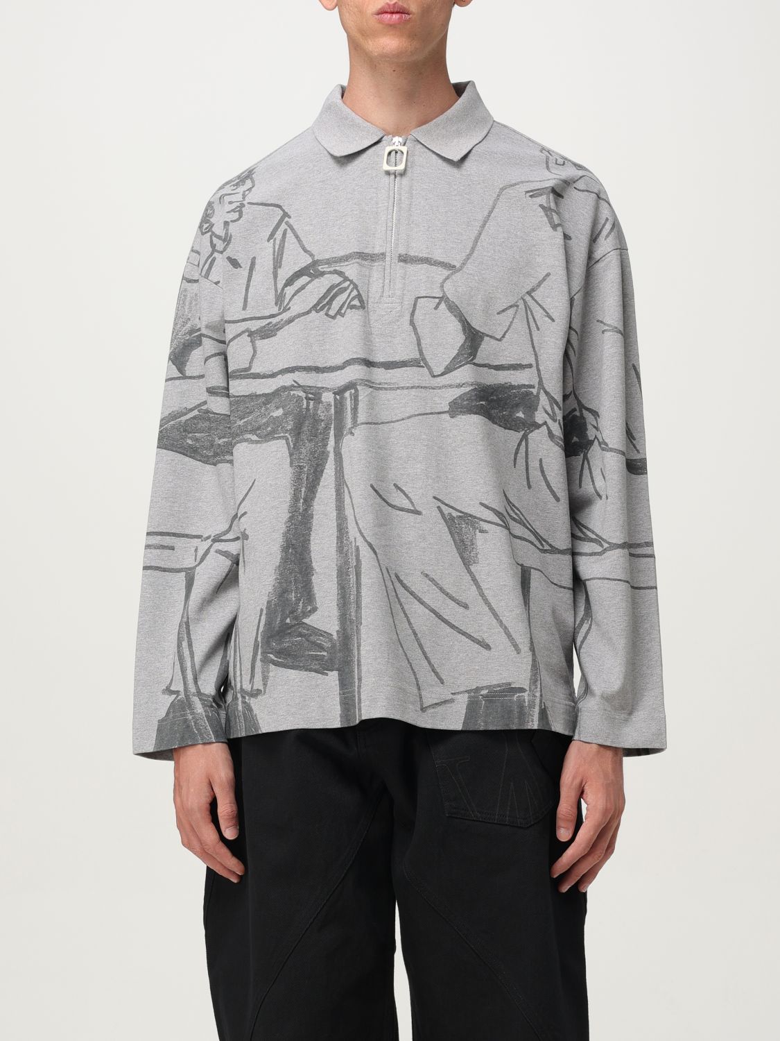 Jw Anderson Half-zip Illustration Sweatshirt In Gray
