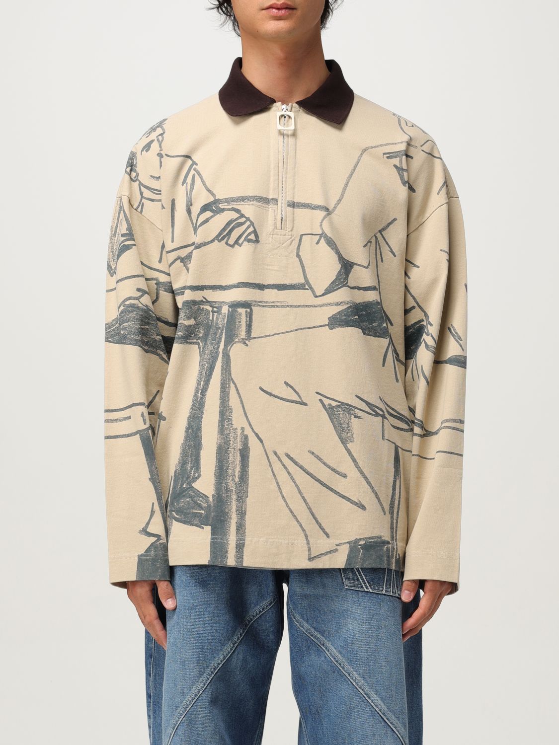 Jw Anderson Mens Nougat Embroidered-logo Graphic-pattern Cotton-jersey Polo Shirt Xl In Multi