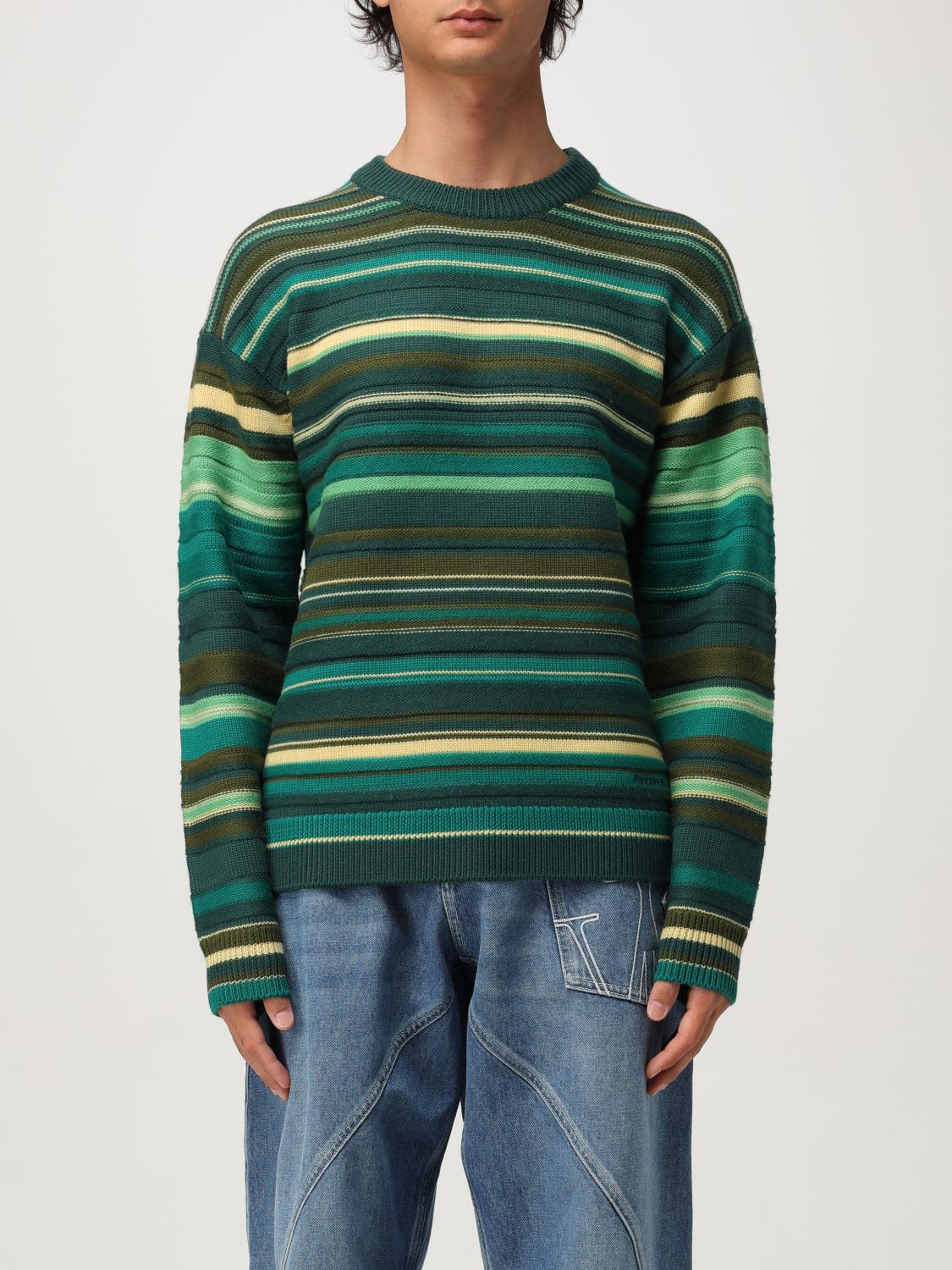 Jw Anderson Stripe Extrafine Merino Wool Sweater In Green