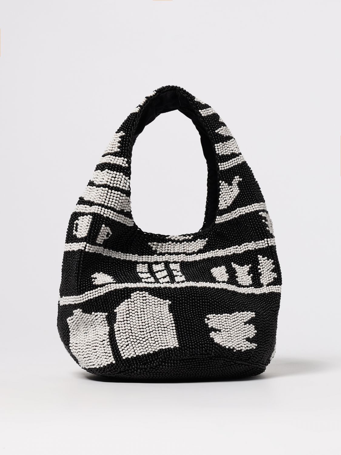 Jw Anderson Mini Beaded Shoulder Bag With Abstract Patterns In Black