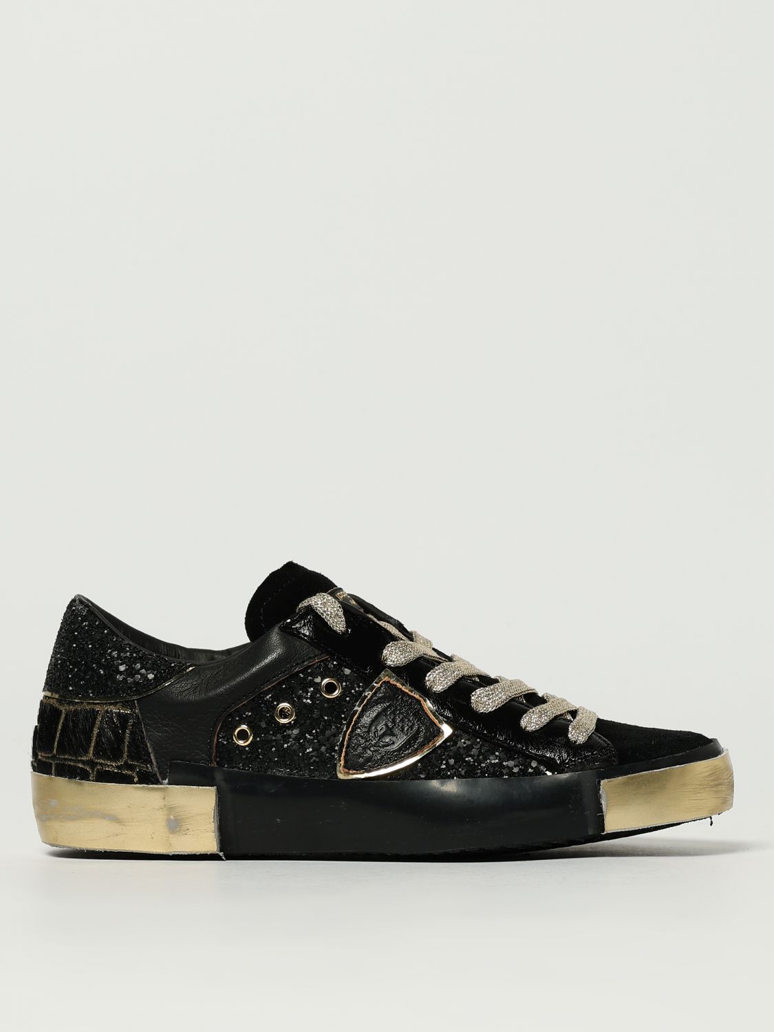 Philippe Model Shiny Leather Low Top Sneakers In Black