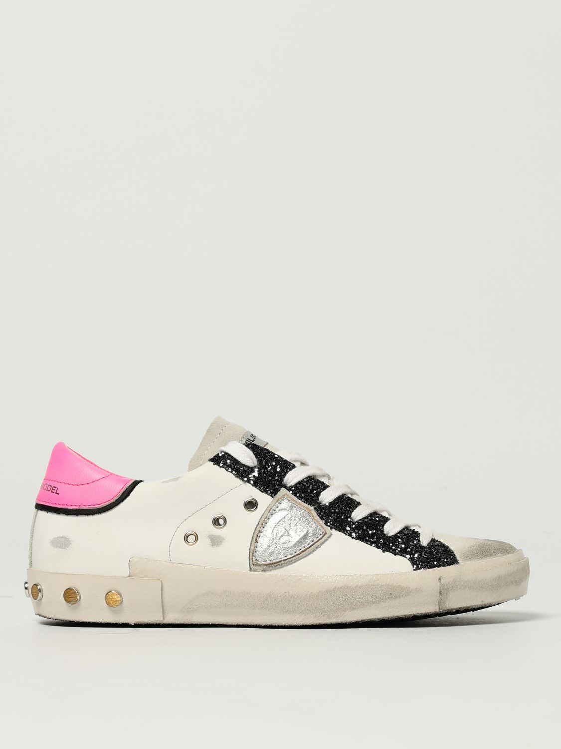 Philippe Model Shiny Low Top Sneakers With Studded Sole In Nude
