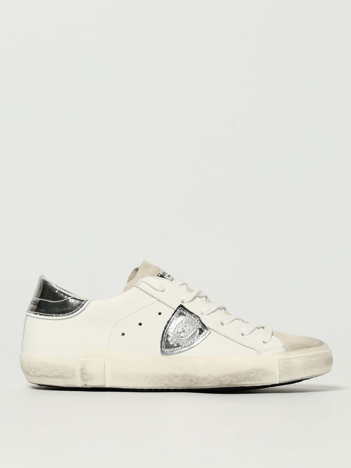 Philippe Model Prsx Low Sneakers In White Suede And Leather In White