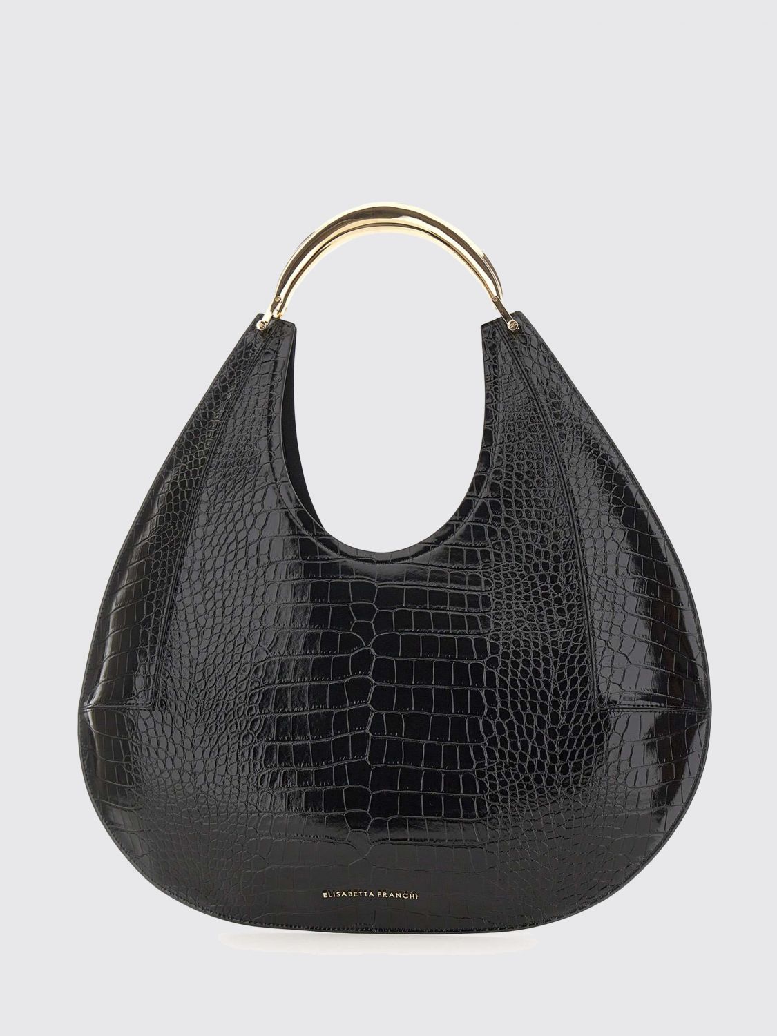 Elisabetta Franchi Large Crocodile-embossed Jewel-handle Tote Bag In Black