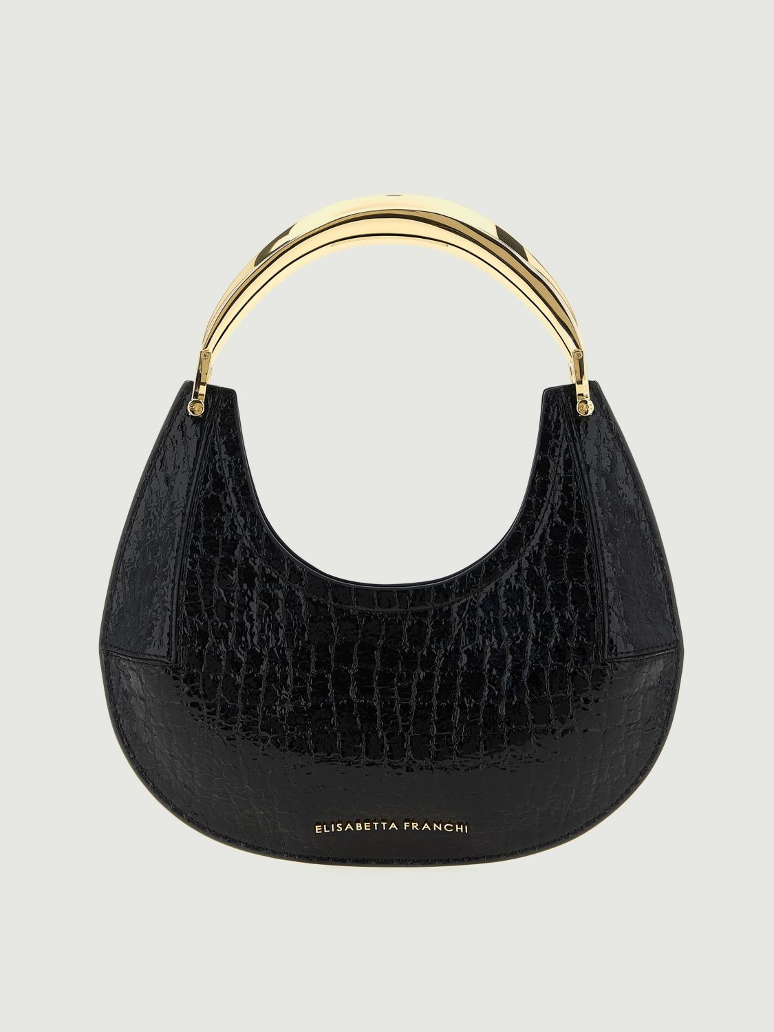 Elisabetta Franchi Crocodile-print Half-moon Shoulder Bag In Black