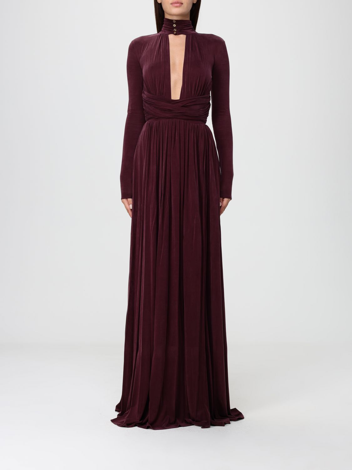 Elisabetta Franchi Key-hole Mock-neck Maxi Dress In Burgundy