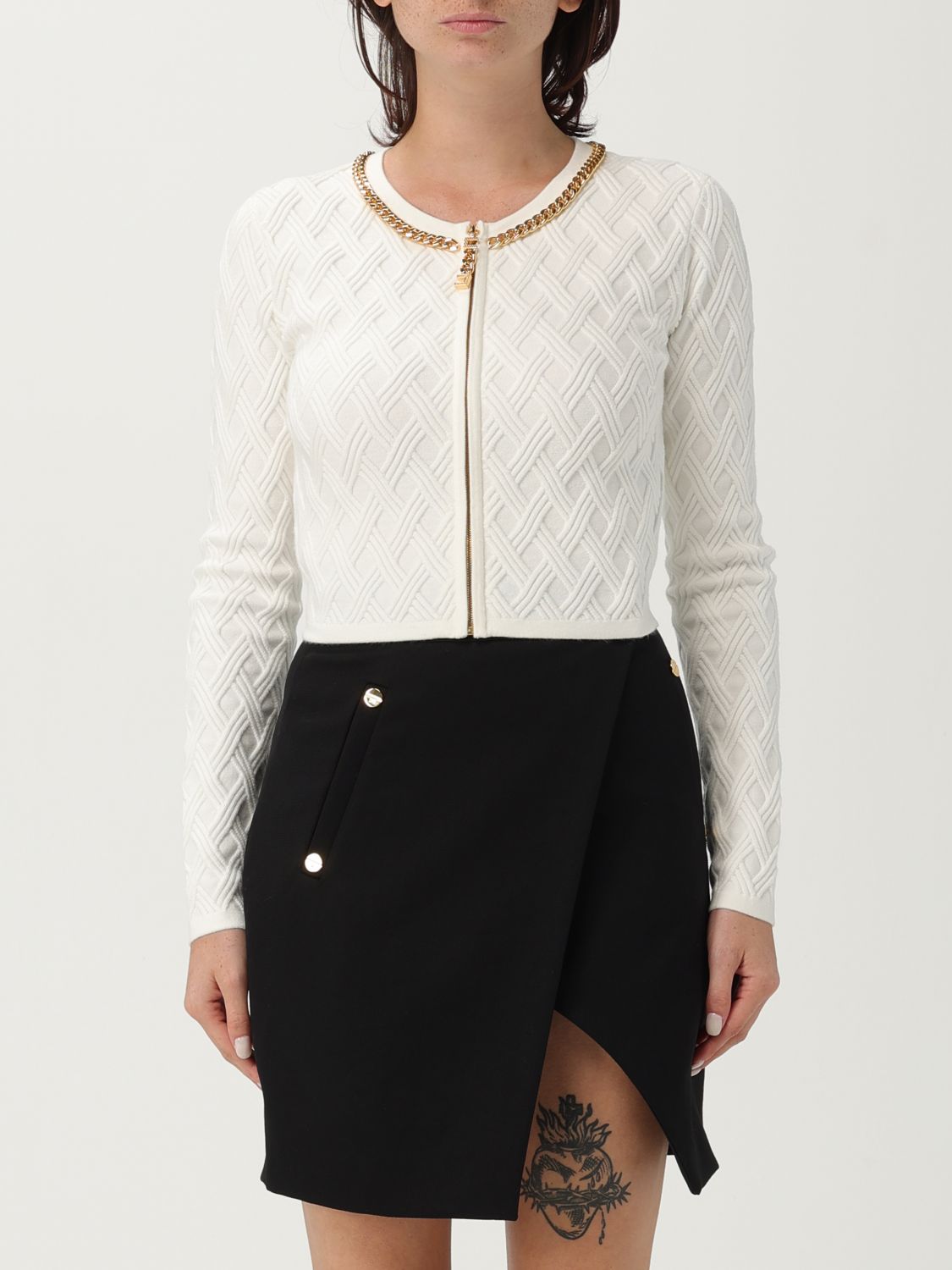Elisabetta Franchi Tricot Cropped Cardigan In White