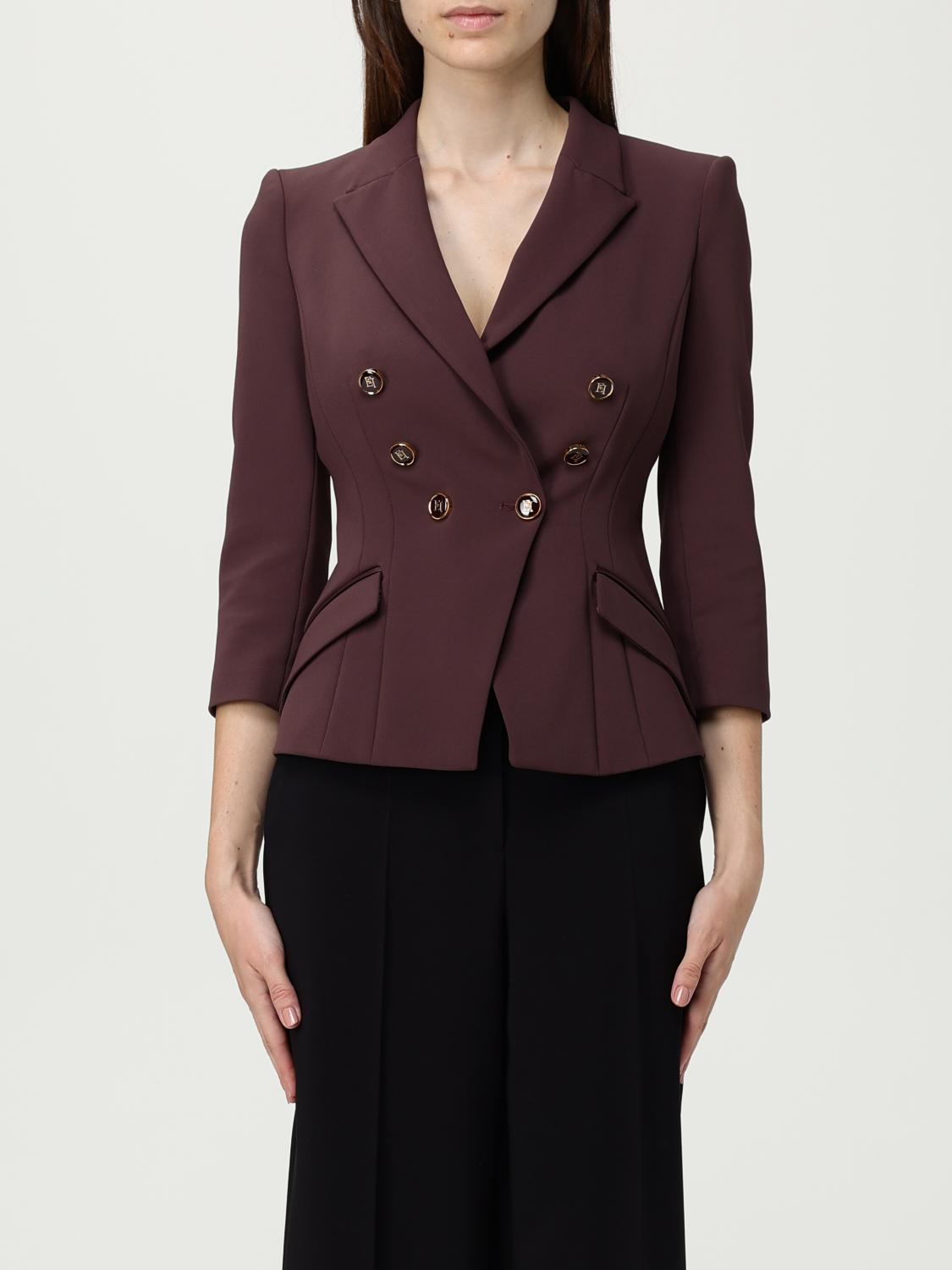 Elisabetta Franchi Tailored Double-breasted Blazer With Gold Accents In Burgundy