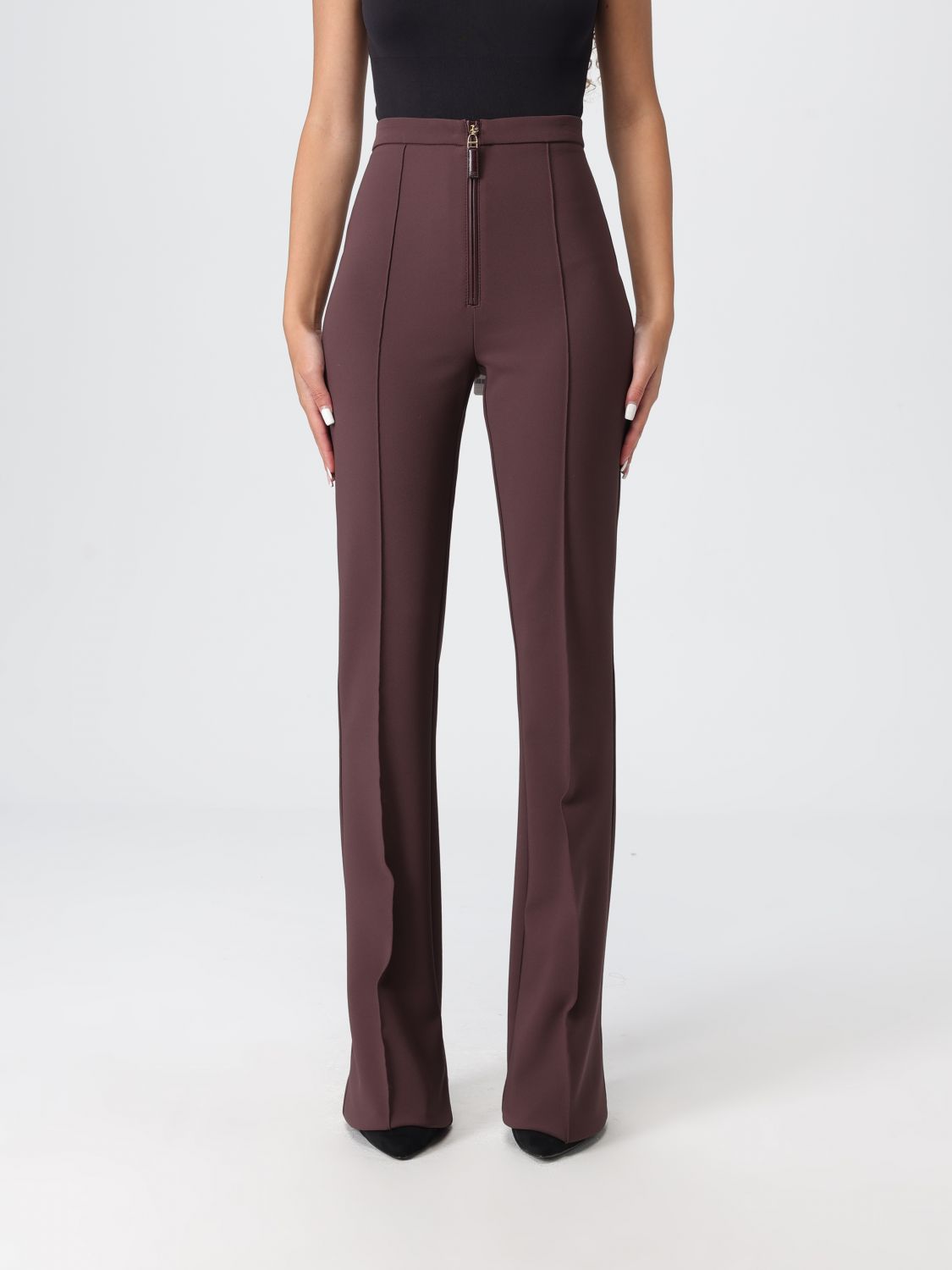 Elisabetta Franchi Pants  Woman Color Coffee In Burgundy