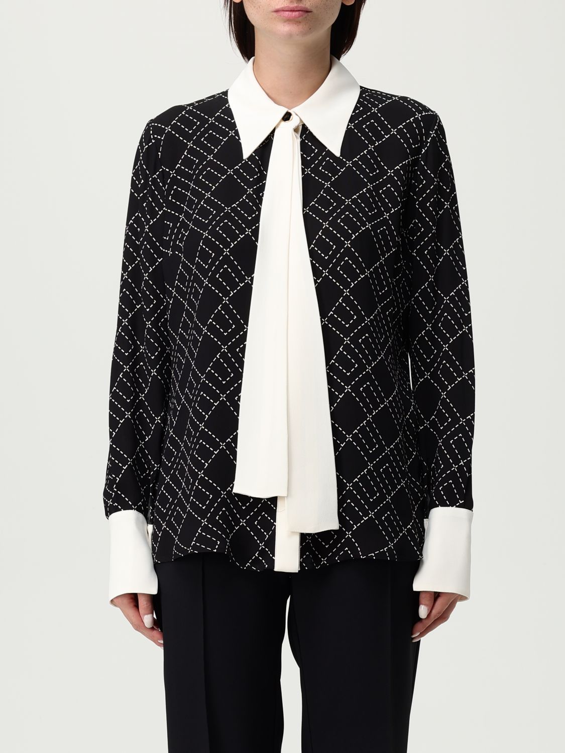 Elisabetta Franchi Georgette Blouse With Two-colour Print In Black