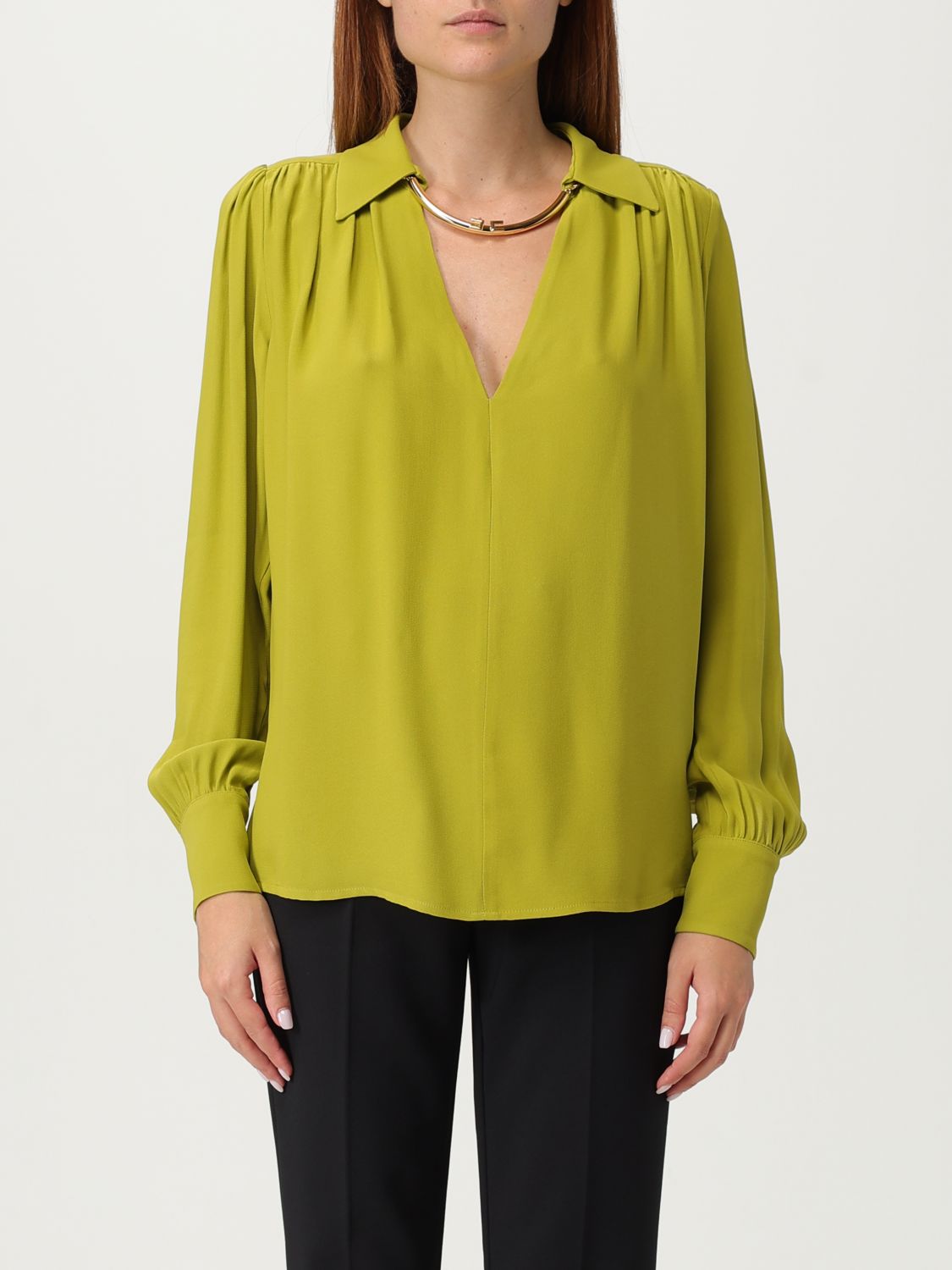 Elisabetta Franchi Blouse In Georgette Fabric With Jewel Detail In Green
