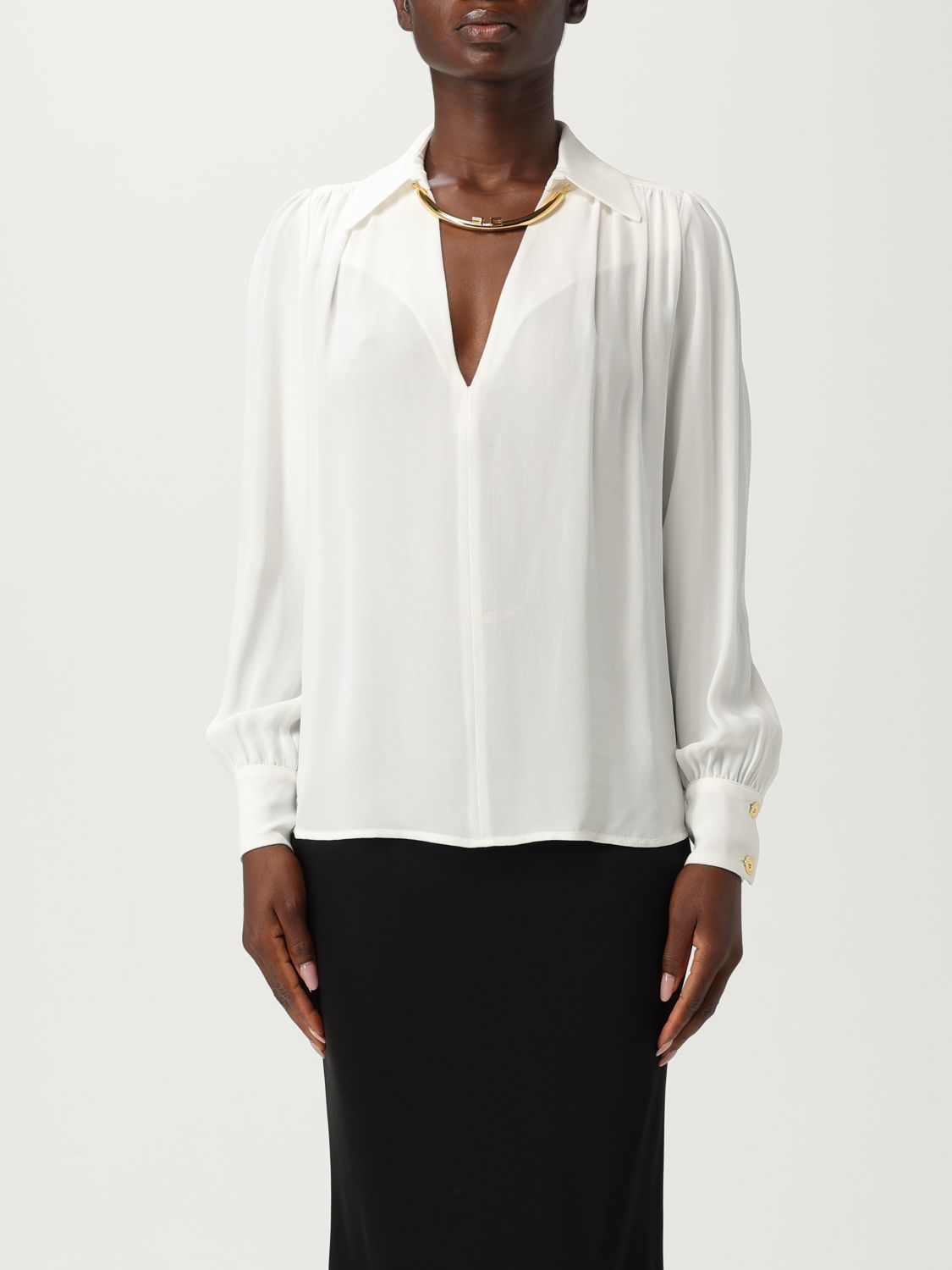 Elisabetta Franchi Viscose Georgette Shirt With Removable Necklace Detail In White
