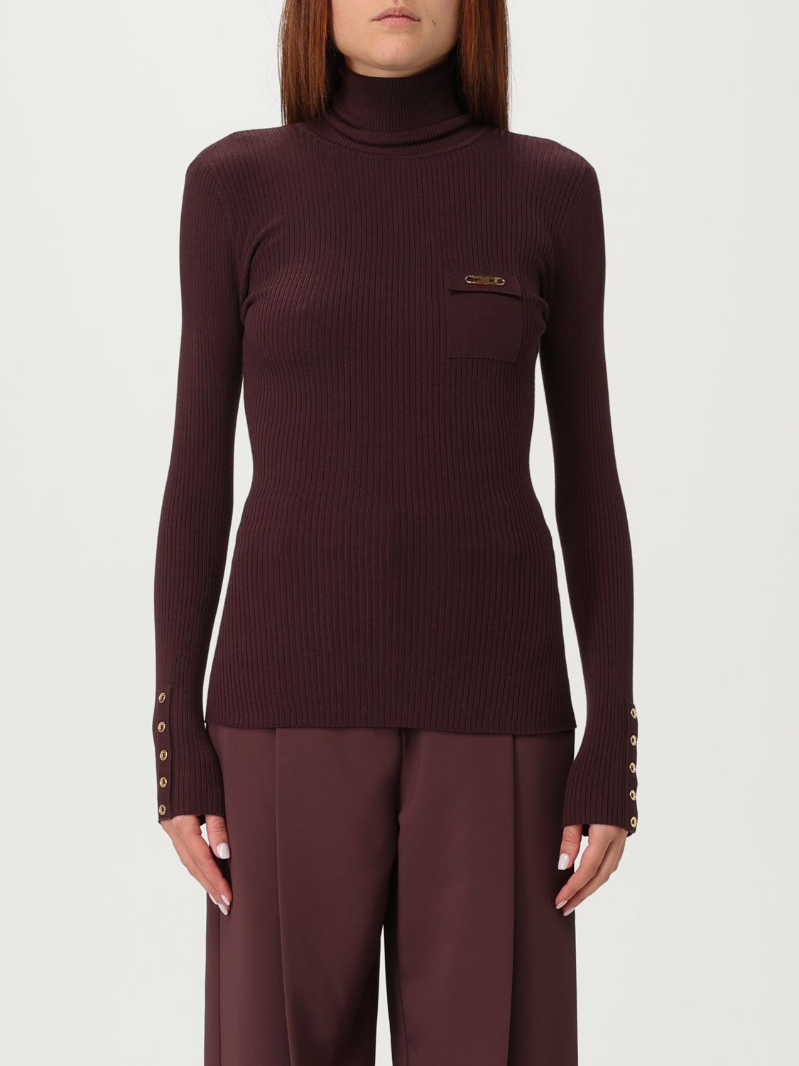 Elisabetta Franchi Turtleneck Sweater With Pocket In Burgundy