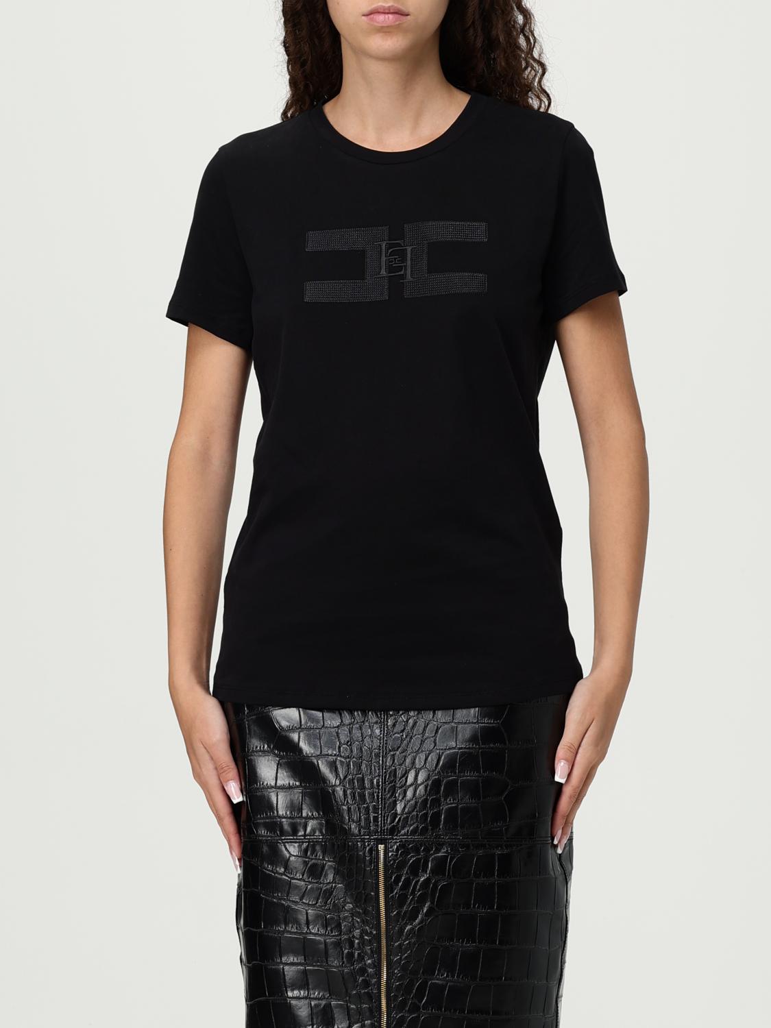 Elisabetta Franchi Logo-embroidered T-shirt In Black