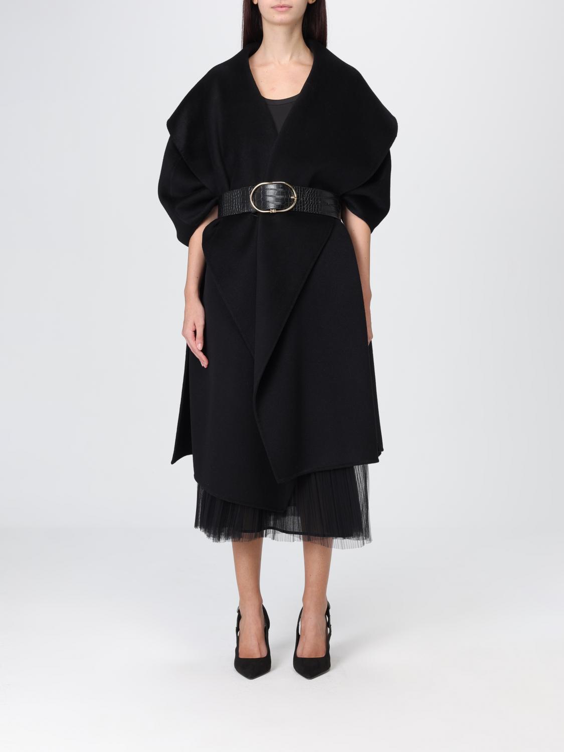 Elisabetta Franchi Wool Belted Coat In Black