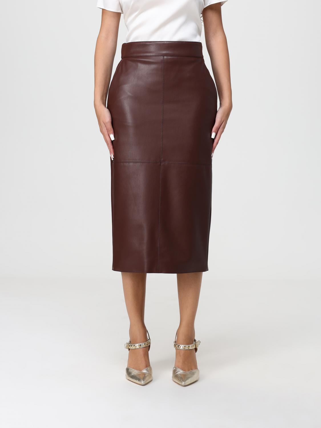 Elisabetta Franchi Pencil Skirt With Jewel Clasps In Brown