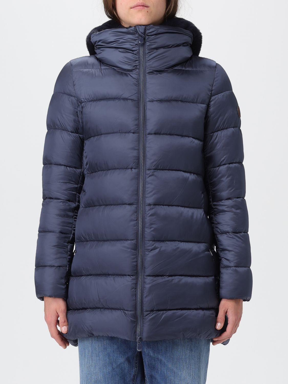 Save The Duck Quilted Hooded Coat In Blue