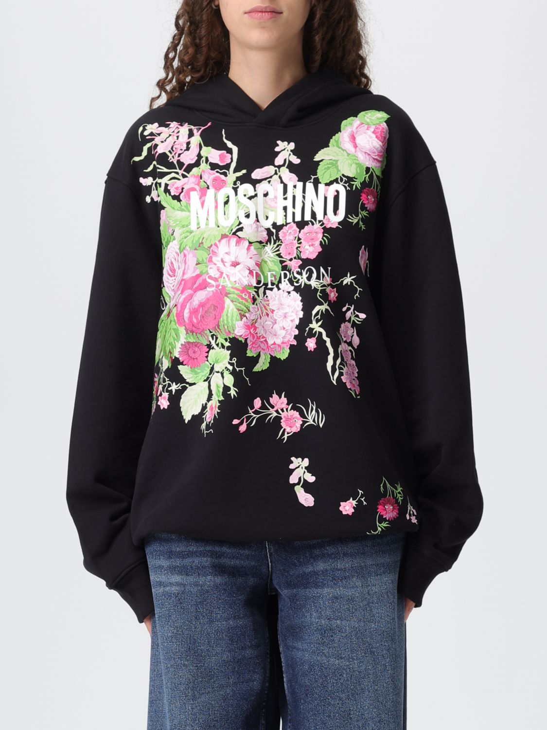 Moschino Floral-print Hoodie In Black