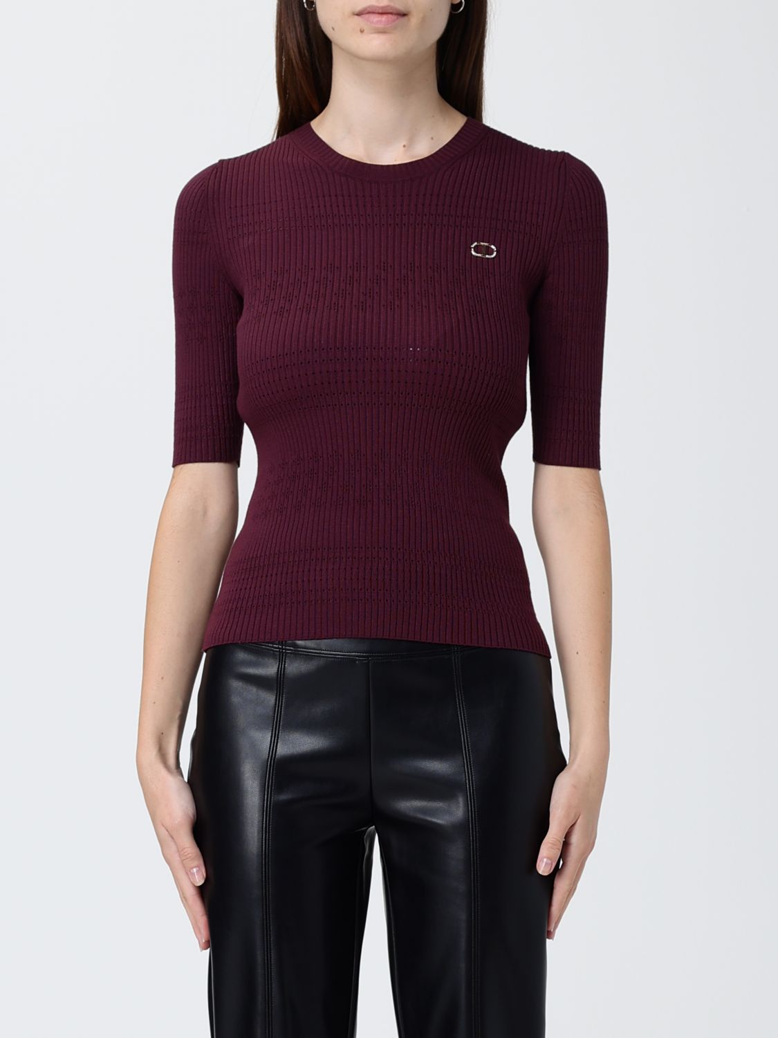 Twinset Ribbed Logo-plaque Jumper In Purple
