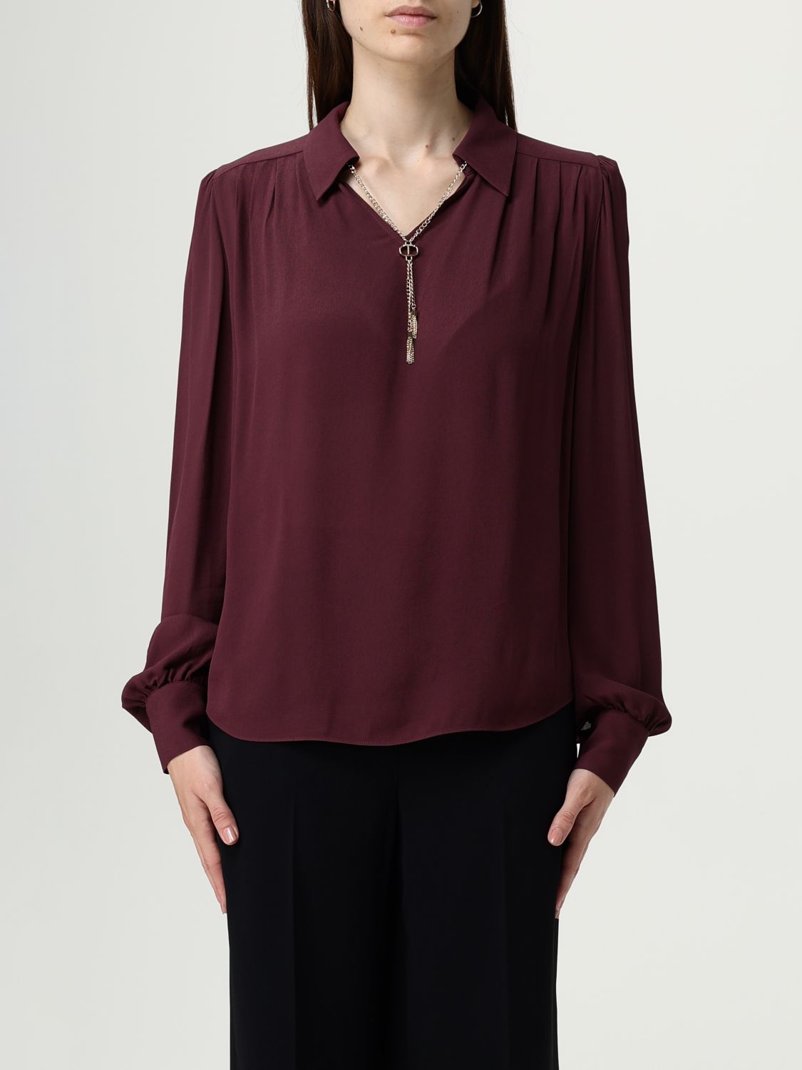 Twinset Chain-embellished Gathered Blouse In Multi