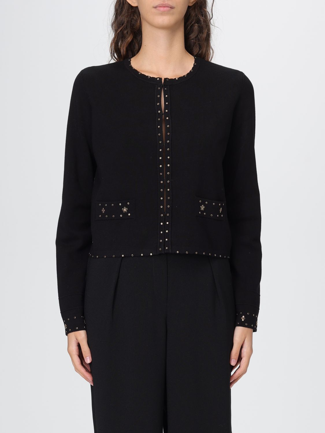 Twinset Embellished Stud-detail Cardigan In Black
