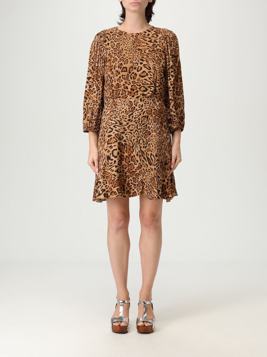 Twinset Leopard-print Puff-sleeve Mini Dress In Animal Print