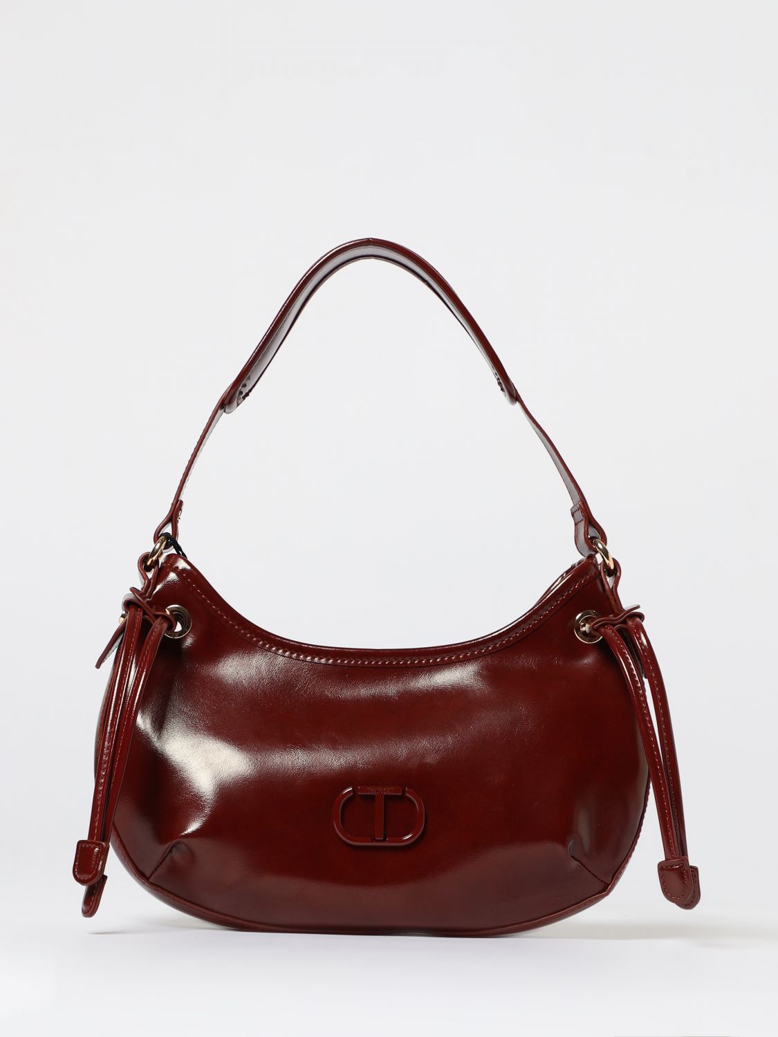 Twinset Curved Silhouette Burgundy Drawstring Bag In Burgundy
