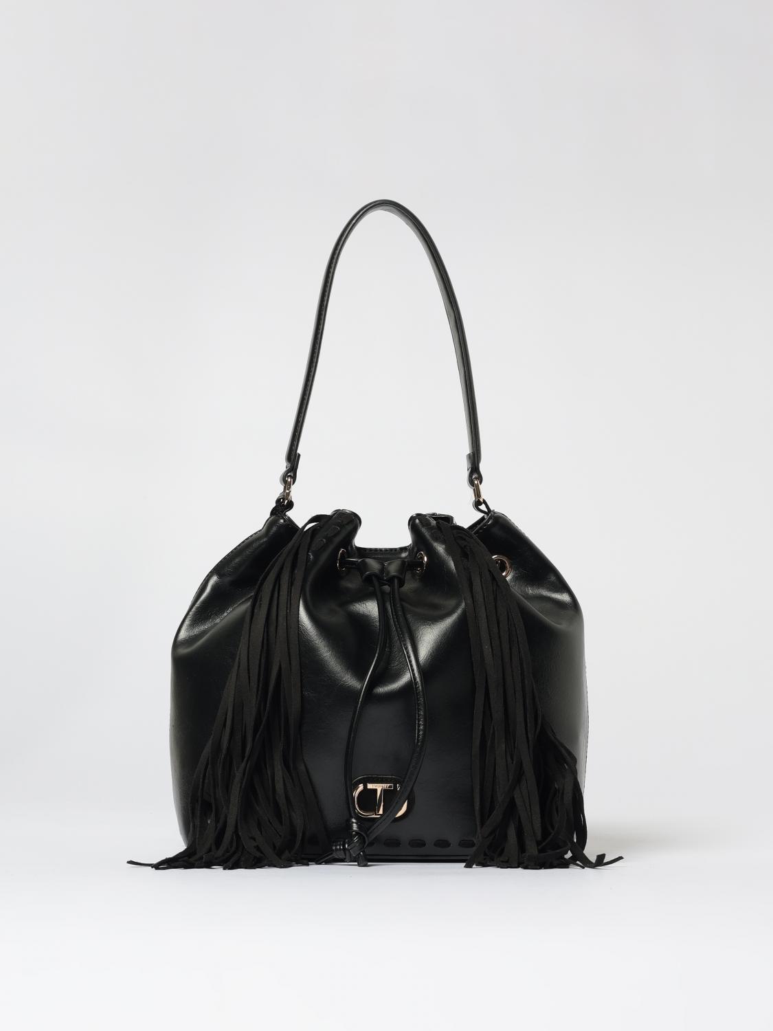 Twinset Fringe-detail Shoulder Bag In Black