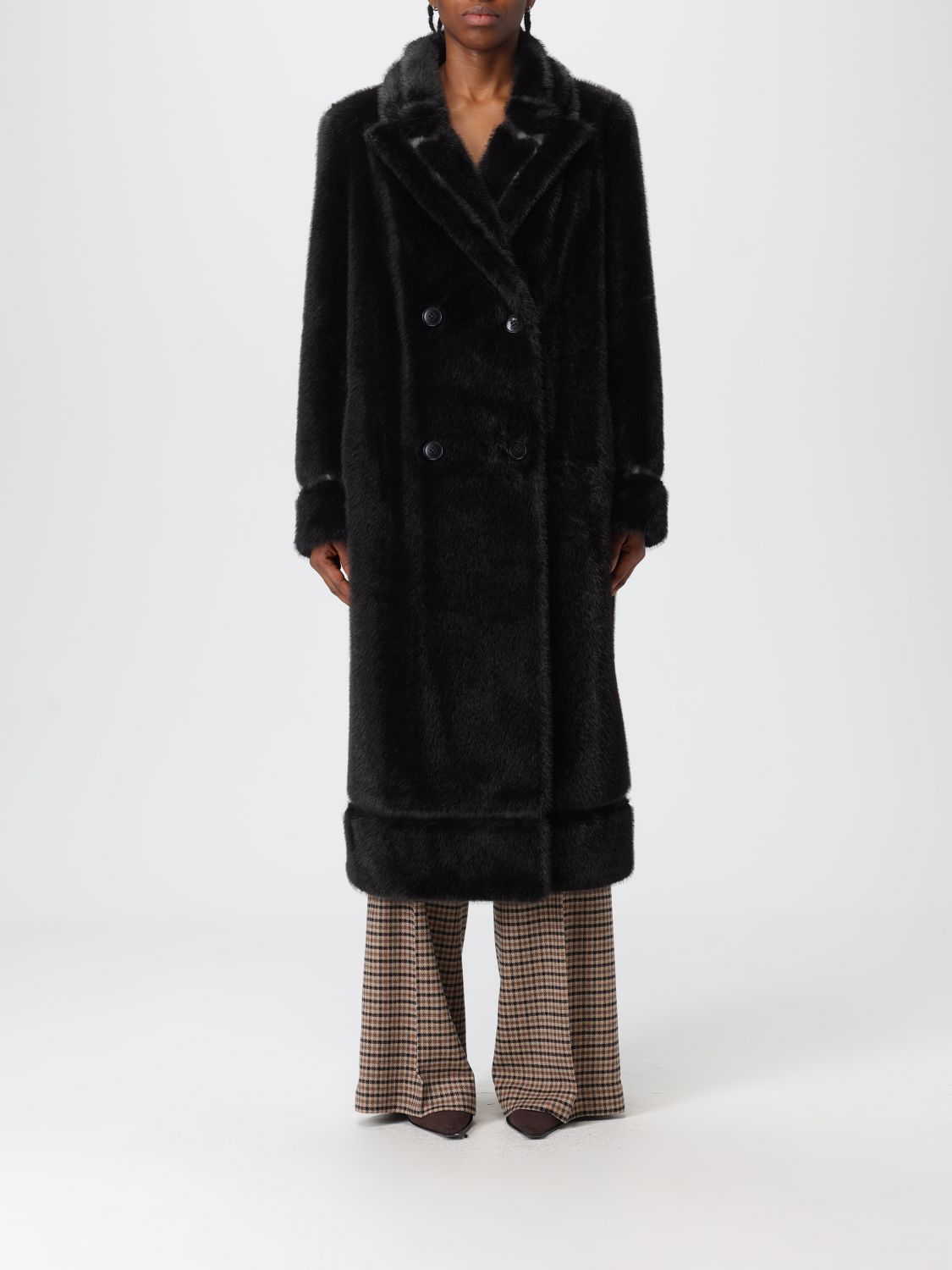Twinset Fur Coat Woman Color Black In Black