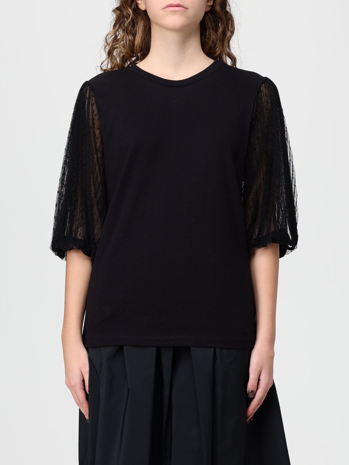 Twinset Mesh-sleeve Top In Black