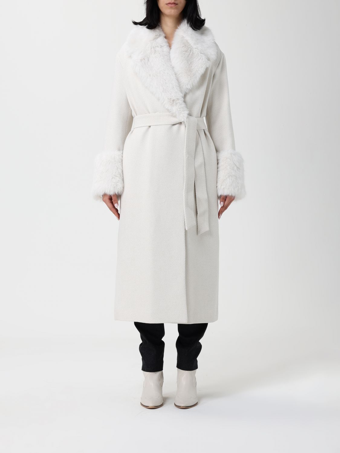 Twinset Faux-fur Belted Coat In White