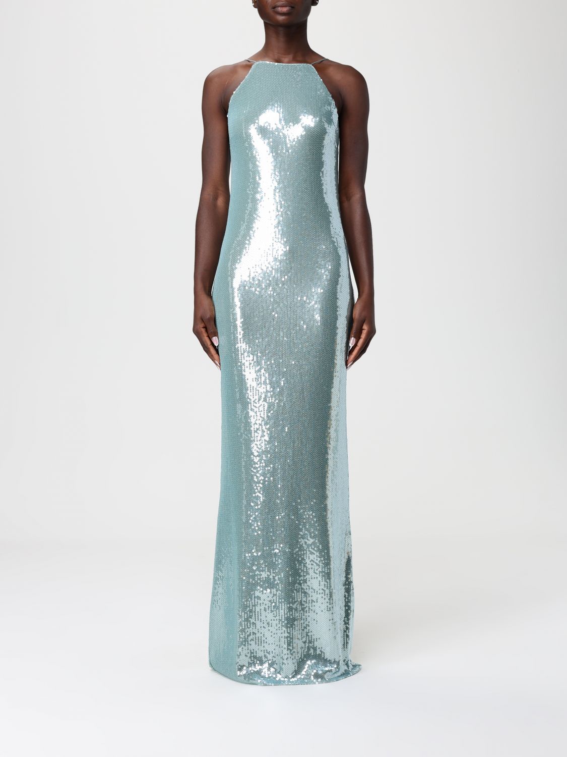 Patrizia Pepe Sequinned Spaghetti-strap Dress In Green